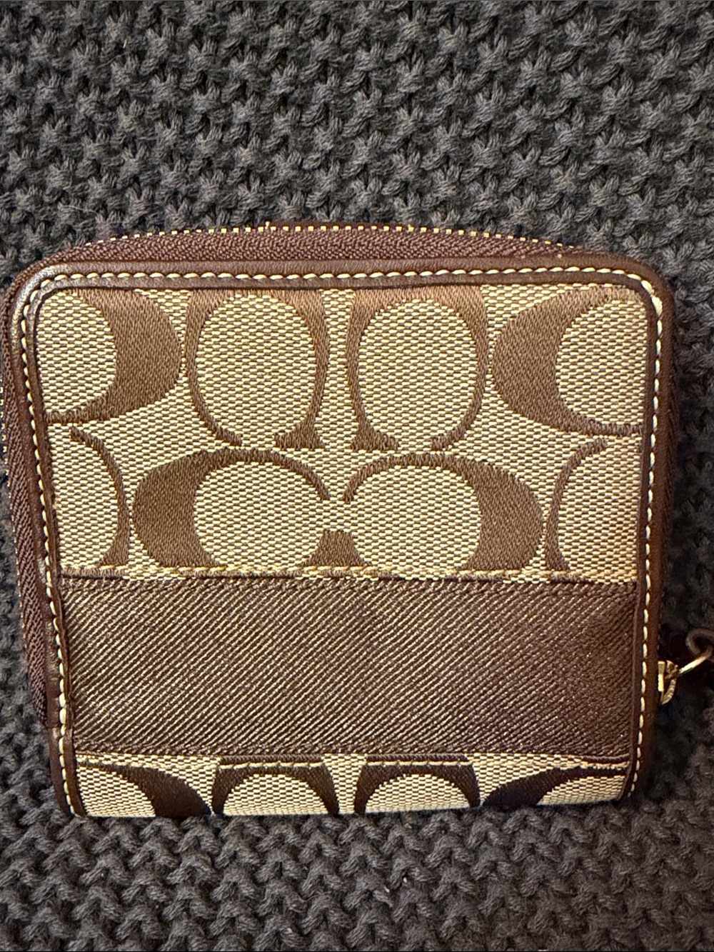 Coach Tan and Brown Signature Canvas Snap Zip Wallet - Picture 3 of 6